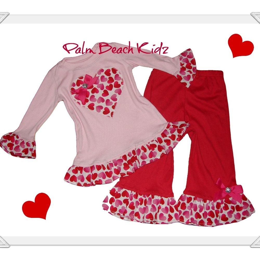 NWT Girls Valentine Hearts Pant Set